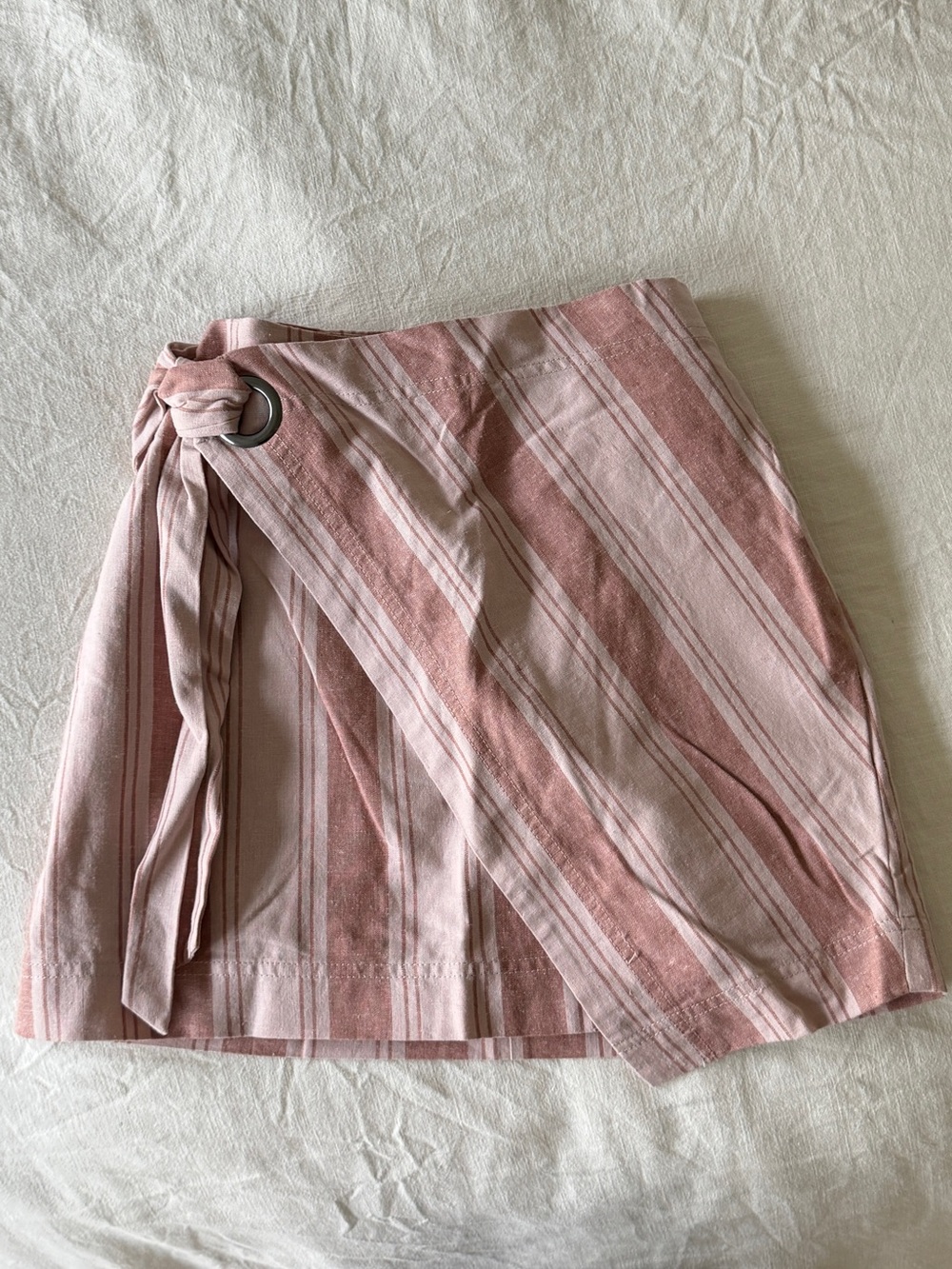 Free People Pink Striped Wrap Mini Skirt with Ring Tie